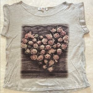 Floral Heart Graphic Tee - Gray and Pink